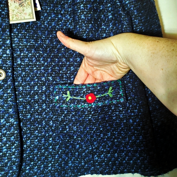 NWT Joe Browns Navy Tweed Blazer Flowers & Buttons - Picture 3 of 8